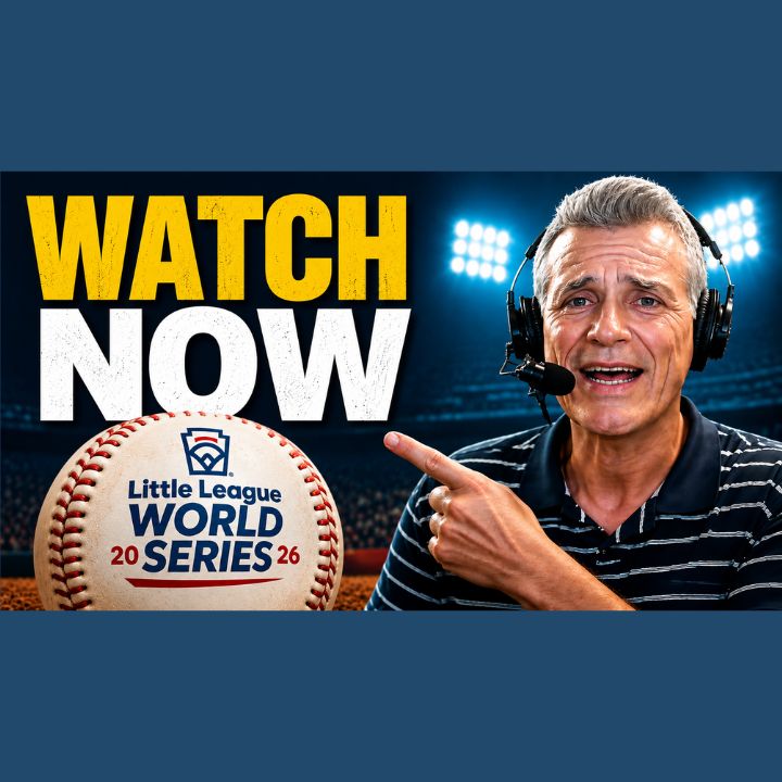 A Faster PC host Bryan Longworth points to a 2026 Little League World Series baseball while presenting a guide to watching the tournament without cable.